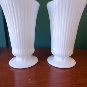 Milk Glass Vases - E.O. Brody Co. Ribbed Mid Century Vases