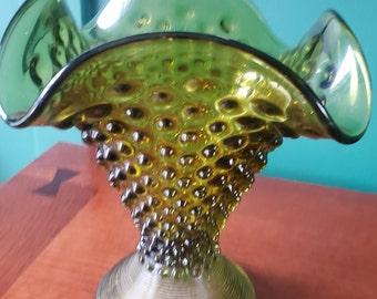Fenton Hobnail Vase Colonial / Olive Green - Mid Century
