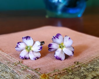 Vintage hand painted bone china floral screw back earrings