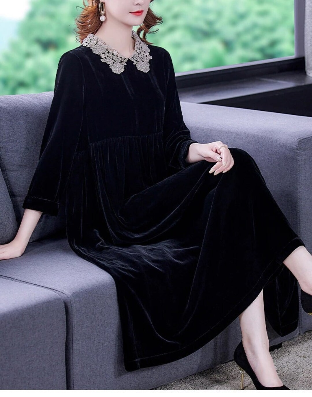 Women Fall Winter Dress Plus Size Dress Velvet Oversized Etsy