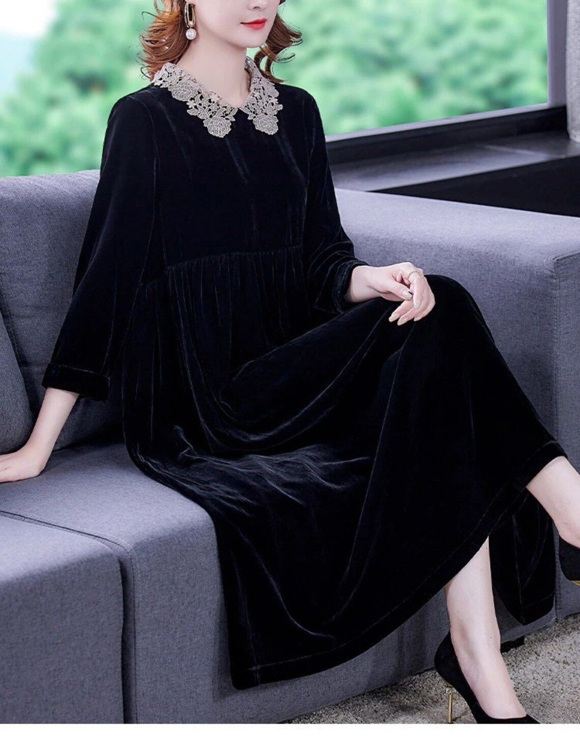 Women Fall Winter Dress Plus Size Dress Velvet Oversized Etsy