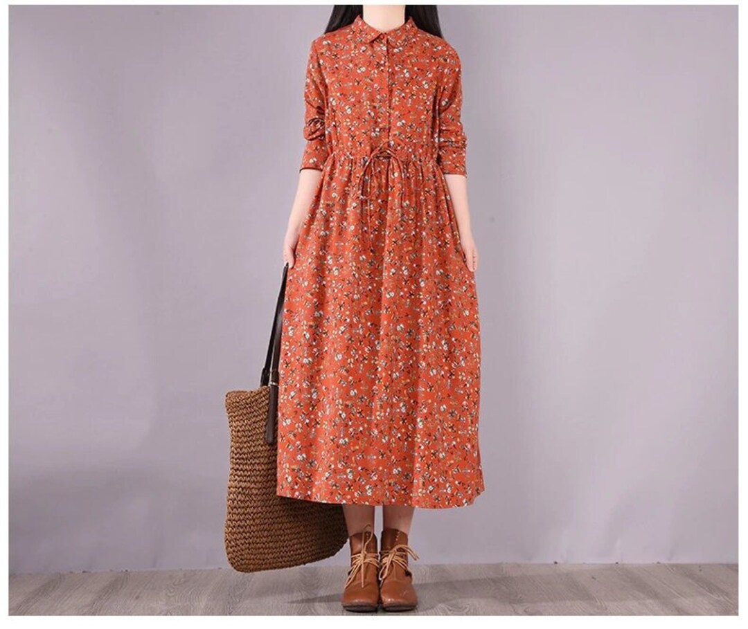 2022 New Long Sleeve Autumn Dress Print Floral Dress Draw Etsy