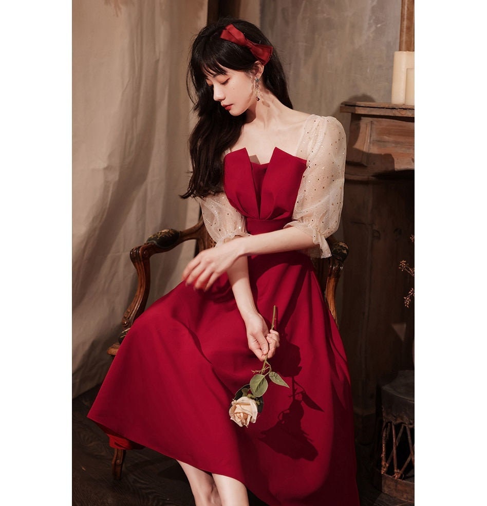 Korean Fashion Dress Evening Party Dress Christmas Red - Etsy Australia