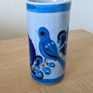 Tonala Mexican Pottery Blue Vase with Bird Butterly and Flowers