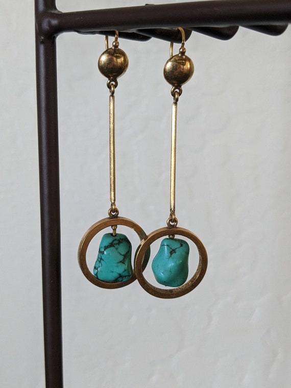 Unique Gold and Turquoise Hand-Crafted Drop Modern