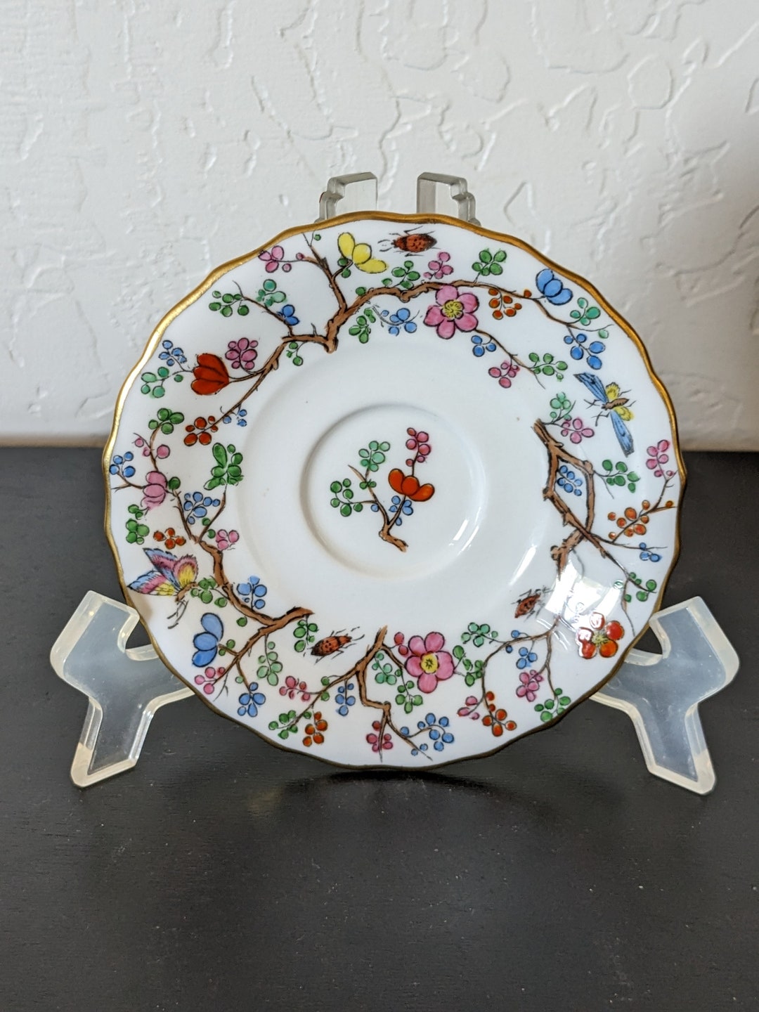 Spode Shanghai Pattern China Saucer Floral Insect Motif Etsy