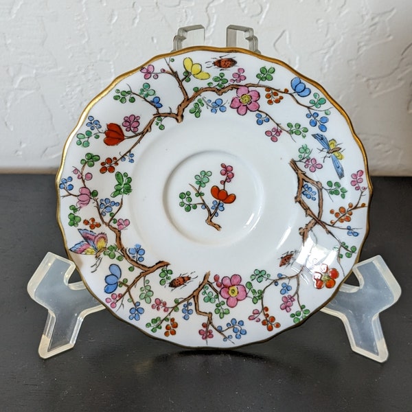 Spode Shanghai Pattern China Saucer Floral Insect Motif
