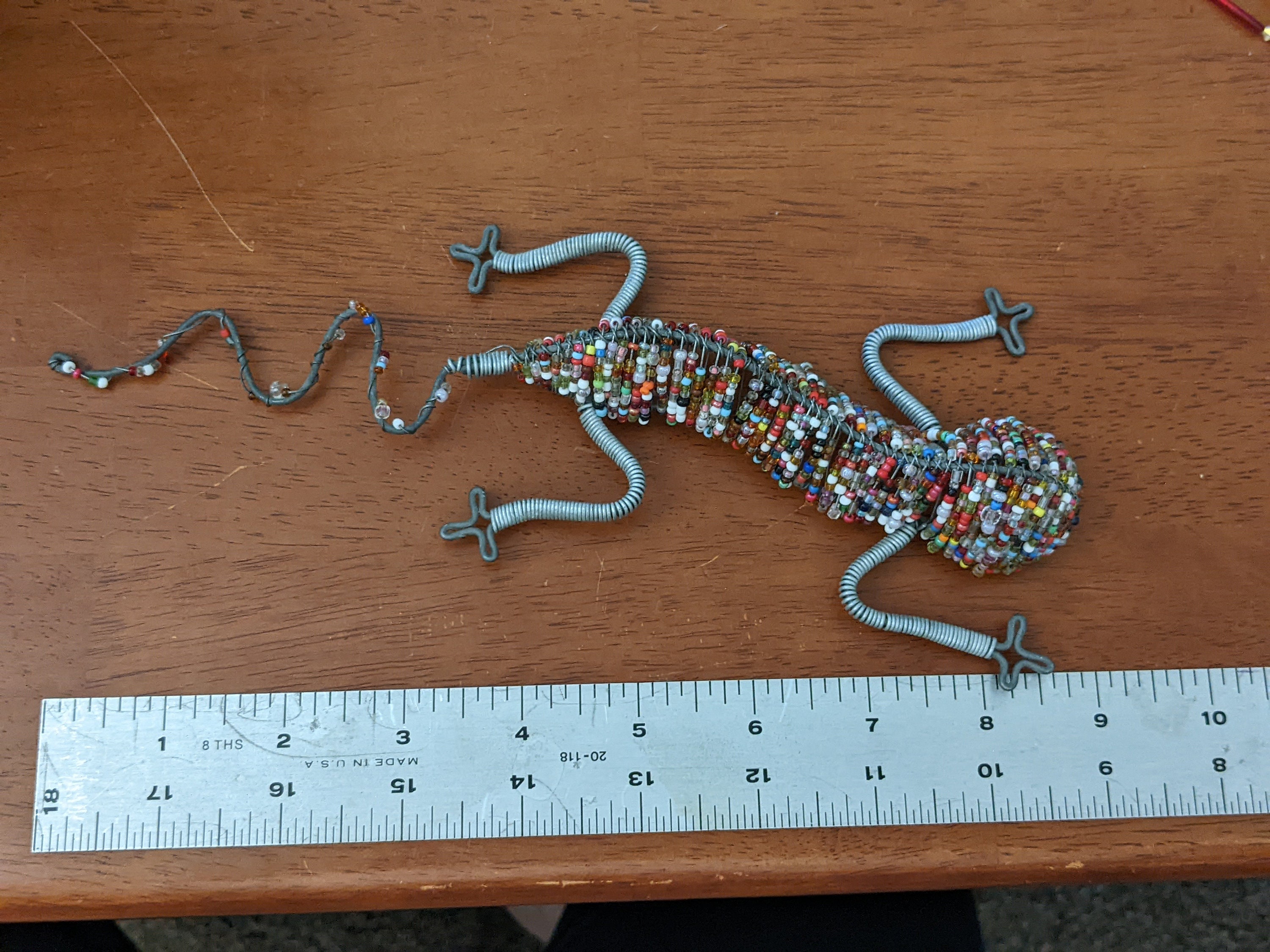 Beaded Gecko Sculpture, Glass Bead Wire Gecko, Lizard Figurine, Collectible Pet Animal, Unique