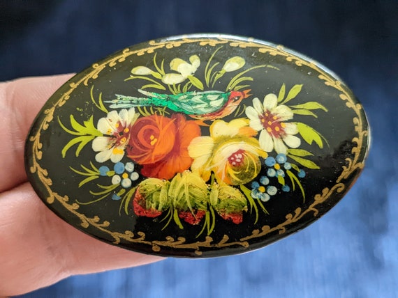 Russian Hand Painted Brooch Bright and Beautiful … - image 1