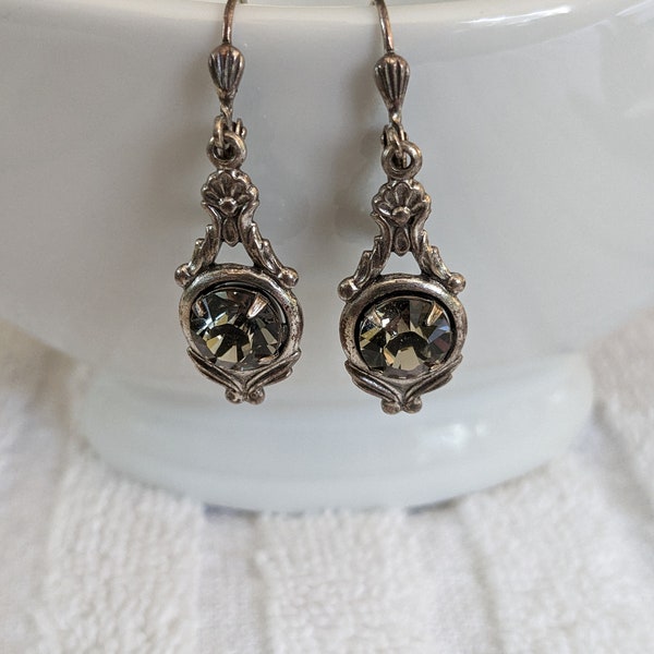 Sadie Green Gray Crystal Drop Earrings