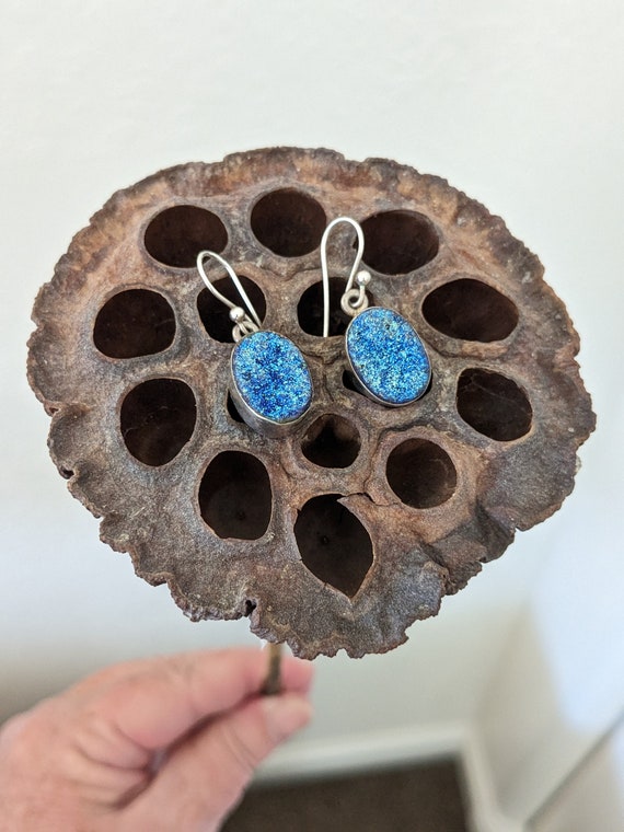 Druzy Peacock Blue and Green Sterling Silver Spark