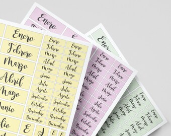 6 色の印刷可能なステッカー - 曜日と月のラベル - 印刷して切り取る 20 枚の PDF - 予定表を装飾