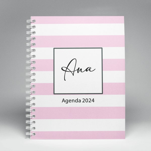 Agenda 2024 PERSONALIZADA e IMPRIMIBLE,  Agenda anual con tu NOMBRE, Vista mensual y semanal, Agenda completa para descargar e imprimir