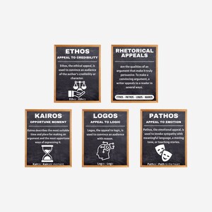 Set von 5 Ethos Pathos Logos Kairos, Rhetorische Appelle, Kunst INSTANT DOWNLOAD, Englisch lesen Poster, Klassenzimmer Dekor High School Englisch
