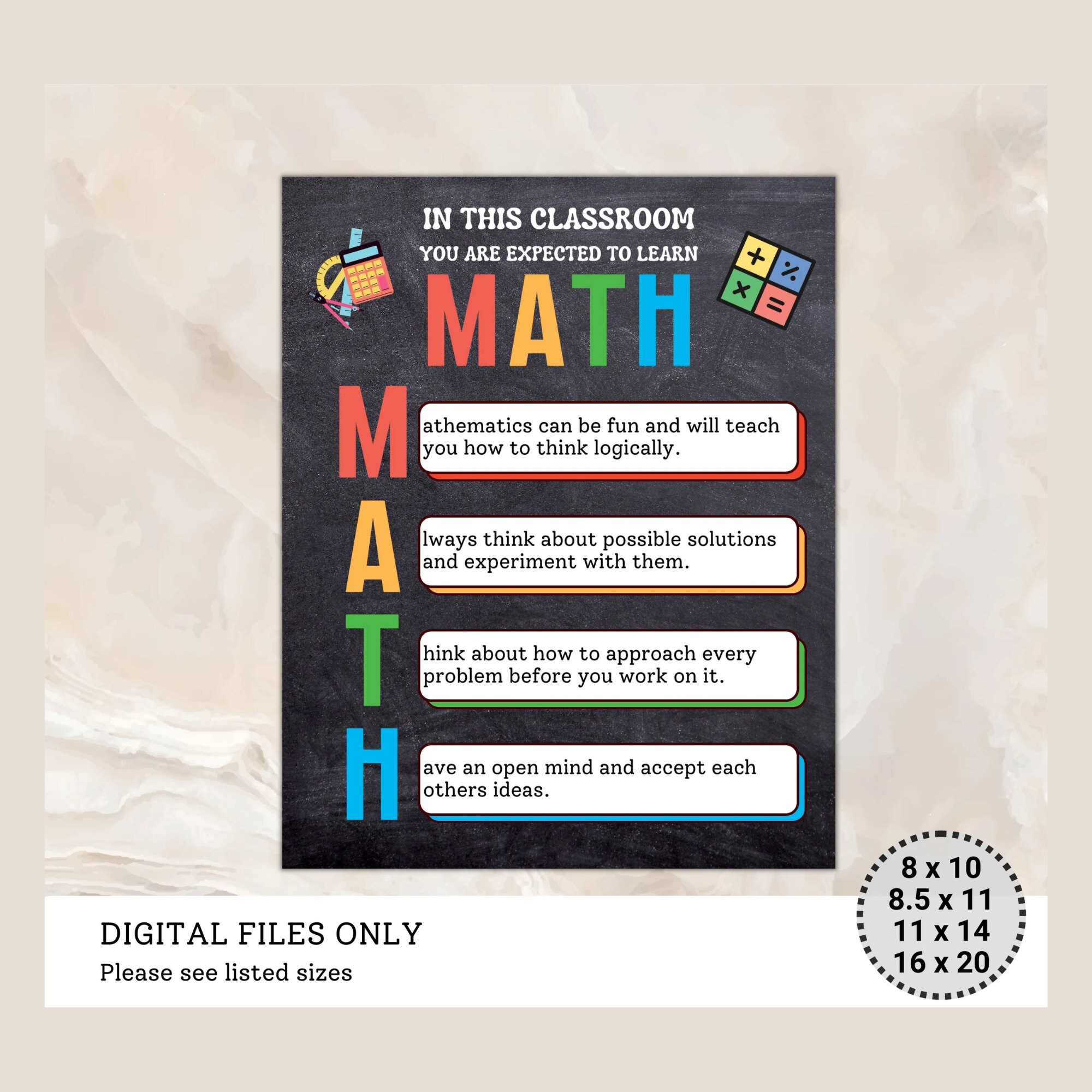 Math Class Poster, Kids Mathematics Print, Classroom Art, Teacher Gift