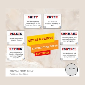 Classroom Poster Set of 6, Classroom Decor, INSTANT DOWNLOAD, Computers Class Decor, Teacher Printables, Classroom Rules Patriotic Art