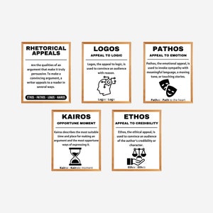 Set von 5 Ethos Pathos Logos Kairos, Rhetorische Appelle, Englisch lesen Poster, Klassenzimmer Dekor High School AP Englisch Art INSTANT DOWNLOAD