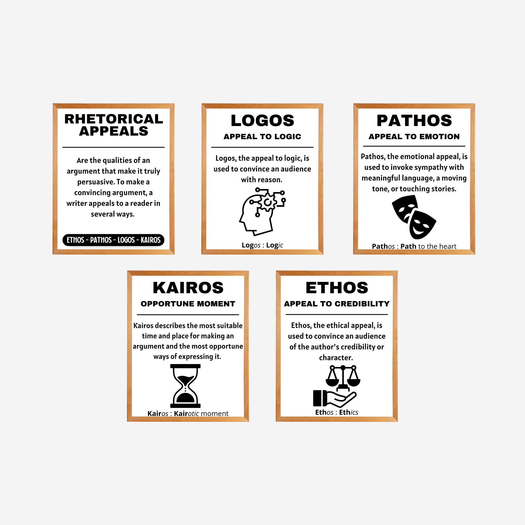 Set Of 5 Ethos Pathos Logos Kairos Rhetorical Appeals Etsy