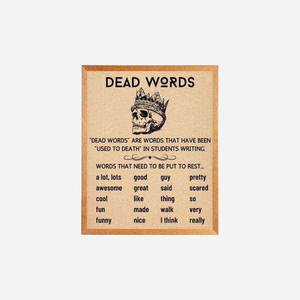 English Classroom DEAD WORDS Poster, Skull Decoration, Writing Poster, English Teacher Decor, English Classroom Decor, Writing Help