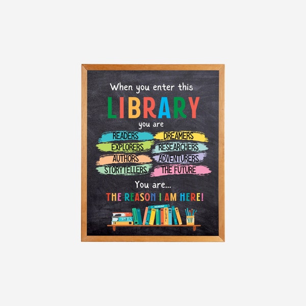Welcome Library School Sign, Classroom Decor, Printable School Library Poster Classroom Decorations Back to School School Sign Instant Print