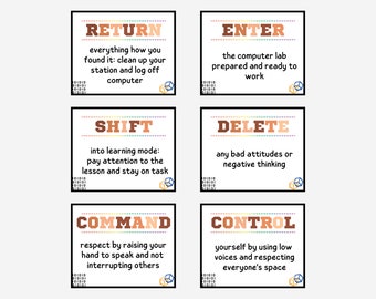 Juego de 6 carteles de laboratorio de informática, decoración para el aula, DESCARGA INSTANTÁNEA, decoración para el aula de informática, imprimibles para profesores, reglas del aula, arte inclusivo
