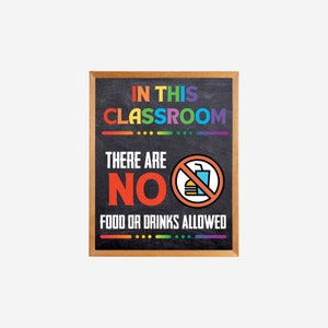 Classroom Poster, Teacher Rules, Teacher Poster, No Food or Drinks, Food Free Zone, Classroom Management, Print Back to School, Class Rules