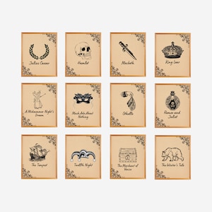 Shakespeare Gallery Wall, classroom art, shakespeare plays posters, famous plays art, Classroom Decor, high school, english class, Set of 12