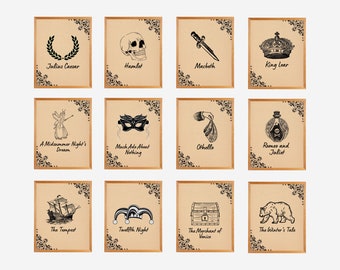 Shakespeare Gallery Wall, classroom art, shakespeare plays posters, famous plays art, Classroom Decor, high school, english class, Set of 12
