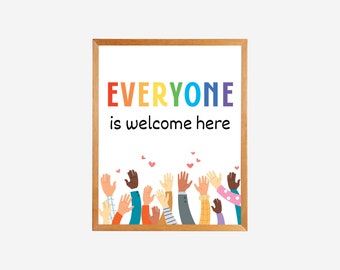 Everyone is Welcome Here Poster, Sign School Counselor Office, Decor Psychologist, Wall Art Counseling, Psych Printable Social Work Door
