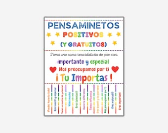 Free Positive Thoughts Spanish Tearoff Flyer, School Counselor Kindness Classroom Decor, Counselor Gift Office, Social Worker Therapist Sign