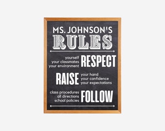 PERSONALIZED Klassenzimmer Erwartungen, High School Lehrer druckbares Poster, Erwartungsregeln, Respekt Klasse Dekor, Klassenzimmer Regeln Druck