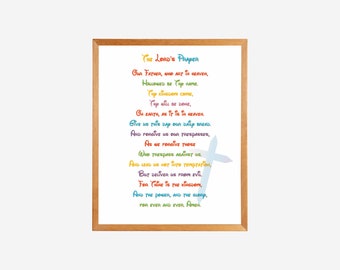 LORD's Prayer Poster, Matthew 6:9-13, Our Father Prayer Sign, Bible Verse Art, Kids Christian Wall Art, Sunday School Printable