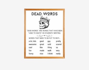 English Classroom DEAD WORDS Poster, English Classroom Decor, Writing Help, Literature Print, Writing Poster, English Teacher Decor