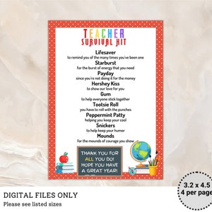 Etiquetas de presente para kit de sobrevivência para professores, agradecimento a professores, cartões de agradecimento, ideias para presentes para educadores, kit de agradecimento para o campo educacional, download instantâneo