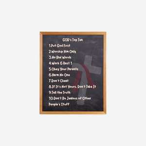 Christian Wall Art, Ten Commandments Bible Verse, God&#39;s Top Ten for Kids, Exodus 20 10 Commandments, Childrens Room Decor. Baptism Gift