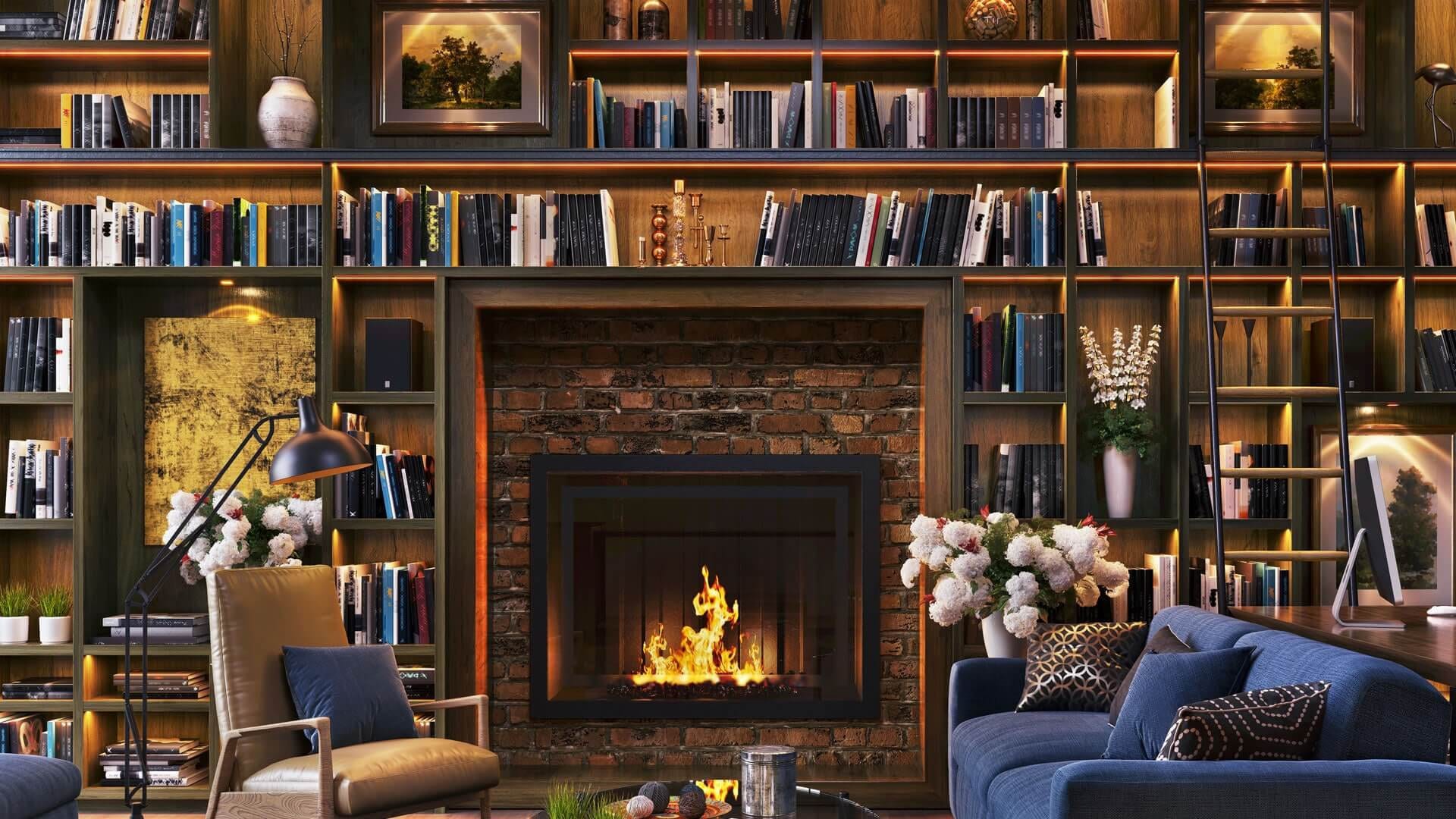 Bookcase Zoom Virtual Background, Backdrop, Office Background