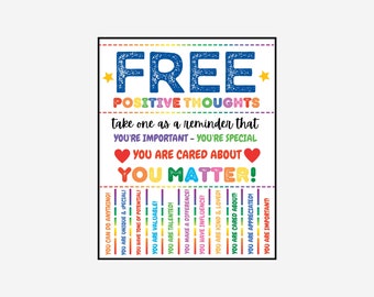 School Counselor Door Sign, Positive Thoughts Tear Off Flyer, Classroom Decor School Counselor Gift, Office Decor Social Worker Psychologist