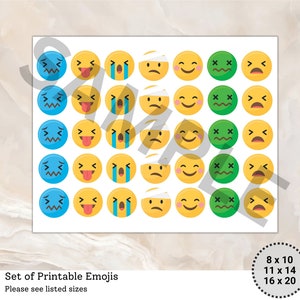 Cara feliz para impressão, clipart de emoji, pacote de emoji, cara feliz, rosto de emoção PDF, rosto sorridente jpeg, emoji triste, emoji doente, clipart de rosto feliz