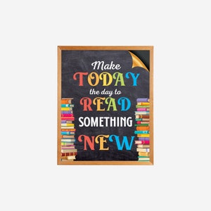 Printable Reading Poster, Welcome Library School Sign, Classroom School Library Decor, Read Something New, Instant Download, Library Poster