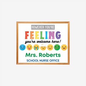 Signo personalizado de la puerta de la enfermera escolar, signo de la puerta de la enfermera infantil, decoración de la oficina del terapeuta, signo del psicólogo infantil, signo del trabajador social de regreso a la escuela