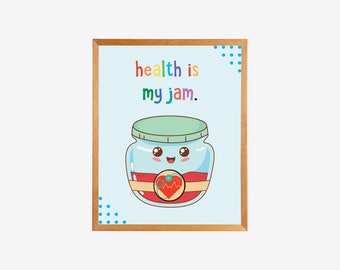Health is My Jam Wall Art, Nurse Office Clinic Decor, Boho Classroom Wall Art, School Nurse Wall Decor, Boho Nursery, Colorful Nurse Poster
