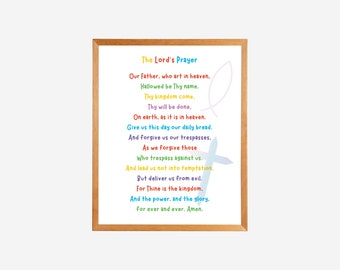 Onze Vader zondagsschool poster, onze vader gebed poster, christelijk gebed, kinderen Bijbelvers, christelijke kunst zondagsschool, teken downloaden