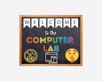 Letrero escolar de laboratorio de computación, decoración de aula, letrero para puerta de maestro, letrero de clase de computación, decoraciones de aula, póster de pizarra con reglas de aula