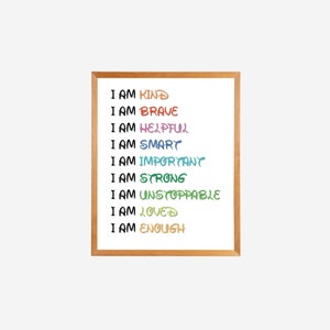 Kids Positive Affirmations, Classroom Poster, Motivational Sign, Positive Statements Art, School Door Sign, Social Worker Teacher Gift