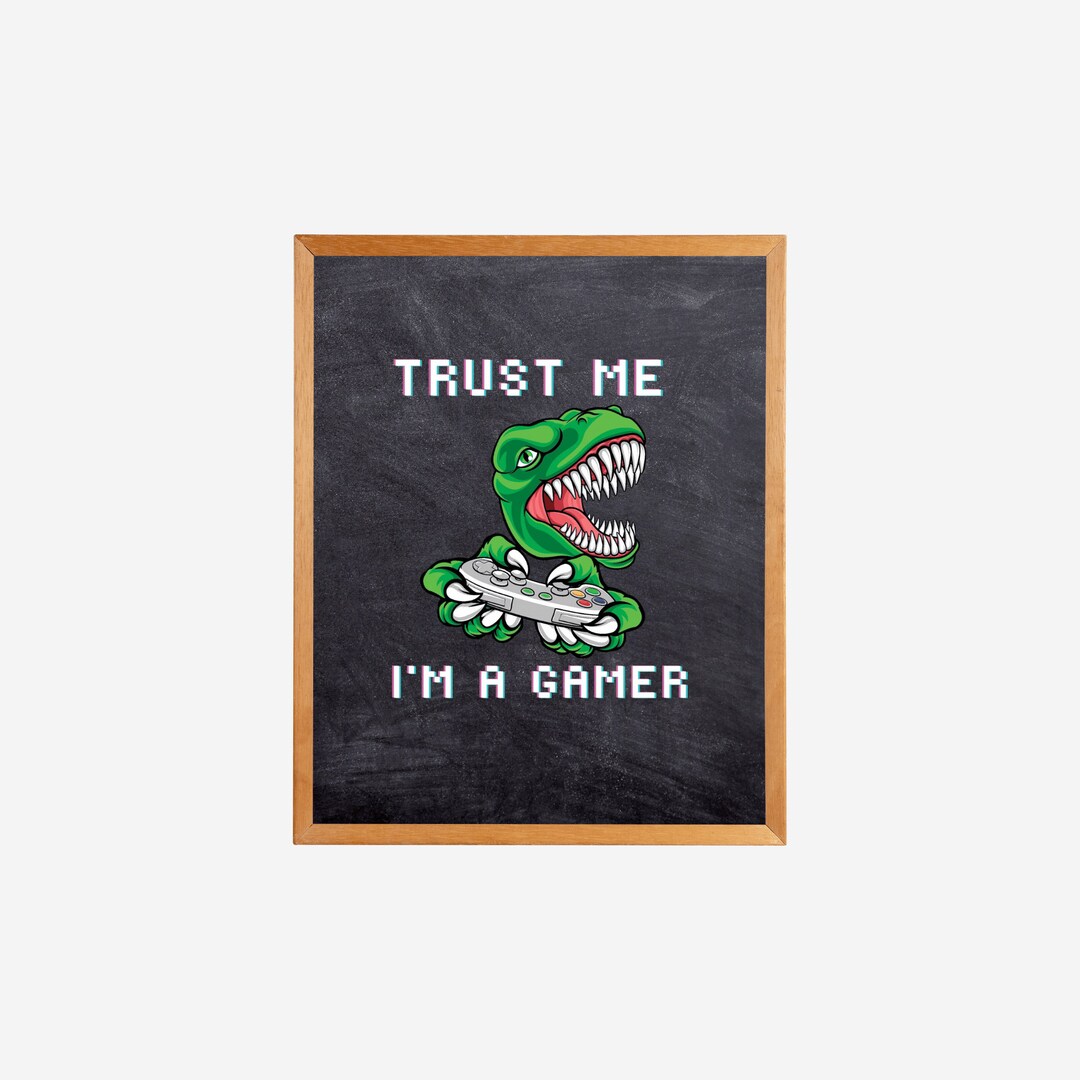 Gaming Wall Art Printable, Video Game Decor, Dinosaur Gamer Controller ...