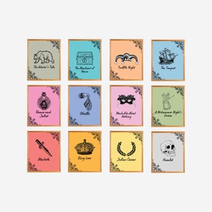 Set of 12 Shakespeare Gallery Wall, english class, classroom art, shakespeare plays posters, famous plays art, Classroom Decor, high school