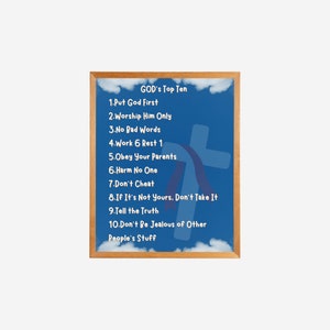God&#39;s Top Ten Ten Commandments Poster, Kids Bible Verse, Christian Home Decor, Family Friendly Church Sign, Sunday School Gift Instant Print