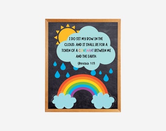 Genesis 9:13 Poster, God's Rainbow Bible Verse, God's Promise Art, Kids Christian Poster, Sunday School Teacher Gift, Church Decor Sunday