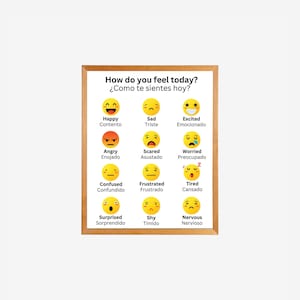 Bilingual Feelings Printable, Spanish Poster, Therapy Office Decor, Counselor Office Poster, Psychologist Office Print, Therapist Office Art