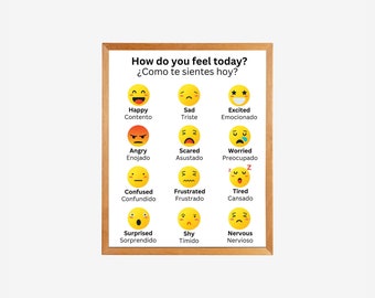 Tweetalige gevoelens afdrukbare, Spaanse poster, therapie kantoor decor, adviseur kantoor poster, psycholoog kantoor print, therapeut kantoor kunst